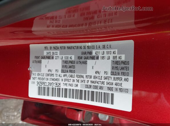 3MZBPBCL2NM313526 2022 MAZDA 3 Red 