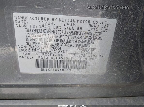 3N1CP5BV5RL593534 2024 NISSAN KICKS Gray Engine compartment view