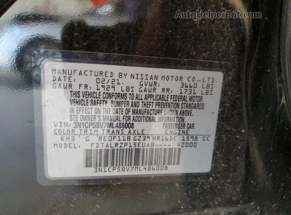 3N1CP5BV7ML486008 2021 NISSAN KICKS Black Вид наклейки з VIN-кодом