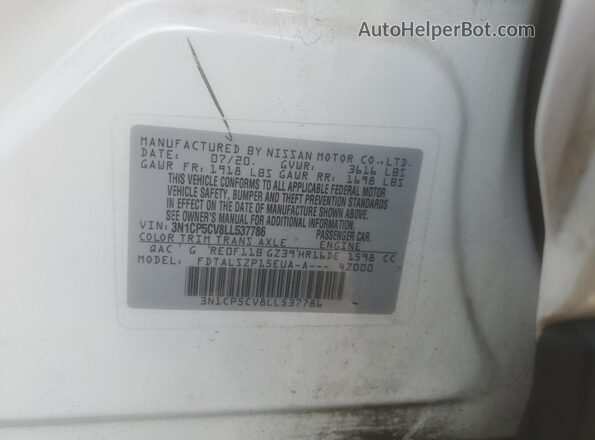 3N1CP5CV8LL537786 2020 NISSAN KICKS White VIN sticker view