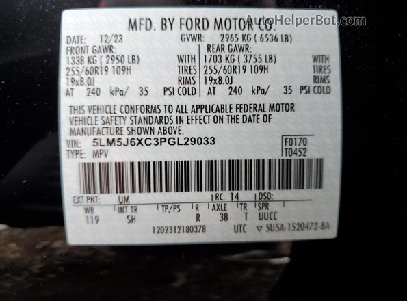 5LM5J6XC3PGL29033 2023 LINCOLN AVIATOR Black 