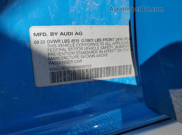WAUJ3DGY9PA035720 2023 AUDI S3 Blue ძრავის განყოფილების ხედი