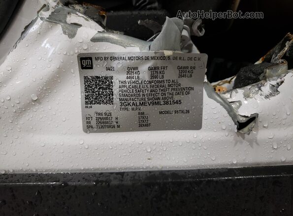 3GKALMEV9ML381545 2021 GMC TERRAIN White Vista de la etiqueta del VIN