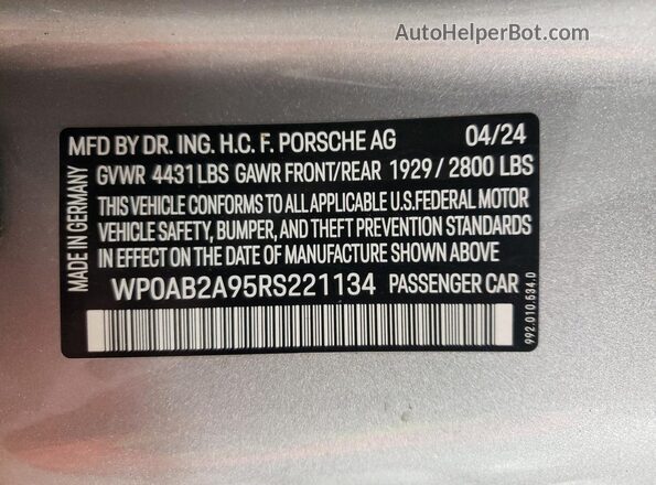 WP0AB2A95RS221134 2024 PORSCHE 911 Silver 