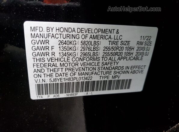 5J8YE1H83PL013422 2023 ACURA MDX Black 