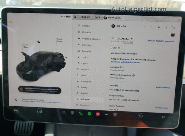 7SAYGDEFXNF317900 2022 TESLA MODEL Black Instrument cluster view