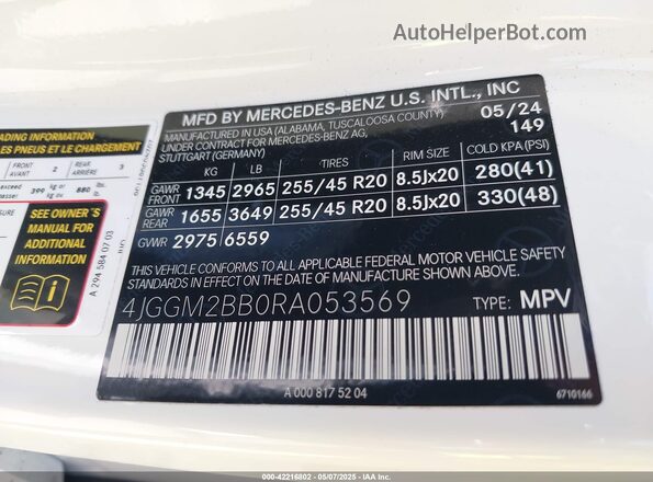 4JGGM2BB0RA053569 2024 MERCEDES-BENZ EQE 350+ SUV White ძრავის განყოფილების ხედი