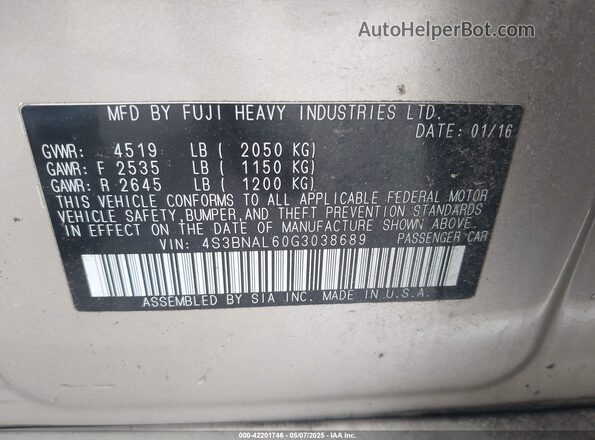 4S3BNAL60G3038689 2016 SUBARU LEGACY Silver Engine compartment view