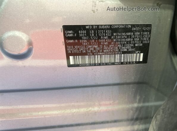4S4WMAEDXN3416560 2022 SUBARU ASCENT  