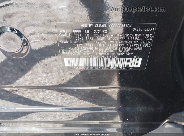 4S4WMALD6M3459231 2021 SUBARU ASCENT Black Vista del compartimento del motor