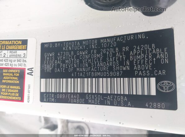 4T1AZ1FB8MU059087 2021 TOYOTA LE Белый Вид подкапотного пространства