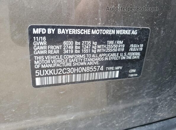 5UXKU2C30H0N85574 2017 BMW X6 Brown VIN კოდის სტიკერის ხედი