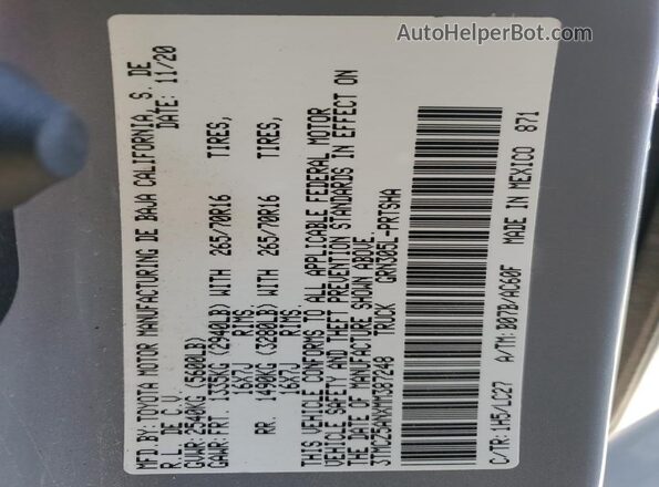 3TMCZ5ANXMM387248 2021 TOYOTA LE Gray Вид наклейки з VIN-кодом