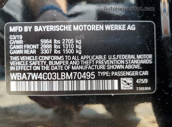 WBA7W4C03LBM70495 2020 BMW 7 SERIES Черный Вид подкапотного пространства