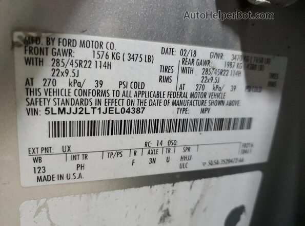 5LMJJ2LT1JEL04387 2018 LINCOLN NAVIGATOR Silver 