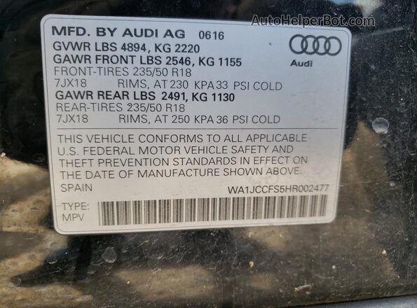 WA1JCCFS5HR002477 2017 AUDI Q3 Черный Вид задних сидений