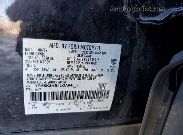1FM5K8AB4LGA64659 2020 FORD FORD EXPLORER Black Вид наклейки з VIN-кодом