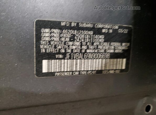 JF1VBAL69N9006698 2022 SUBARU WRX Угольный Вид наклейки с VIN-кодом