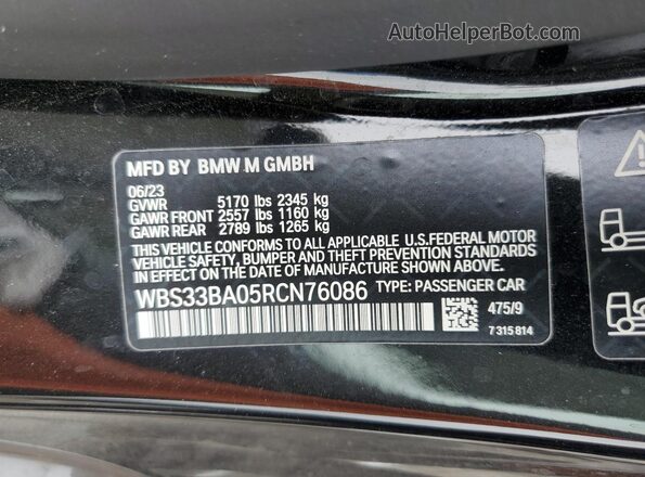 WBS33BA05RCN76086 2024 BMW M4 Black Вид підкапотного простору