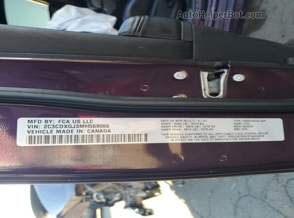 2C3CDXGJ3MH569066 2021 DODGE CHARGER Purple VIN sticker view