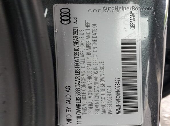 WAUHFAFC4HN078477 2017 AUDI S6 Gray Vista del compartimento del motor