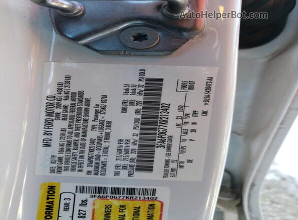 3FA6P0G77KR213402 2019 FORD FUSION White 