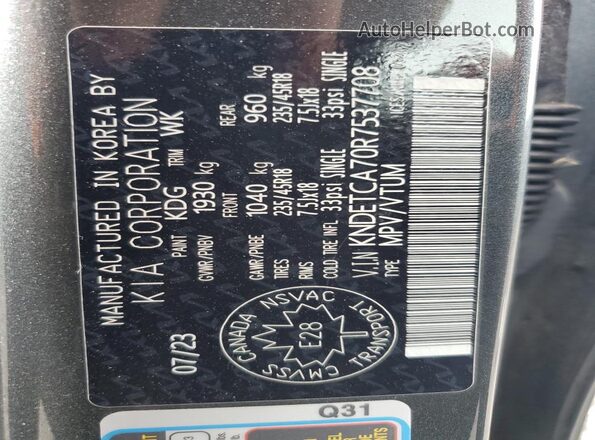 KNDETCA70R7537708 2024 KIA SELTOS Угольный Панорамный вид салона 360°