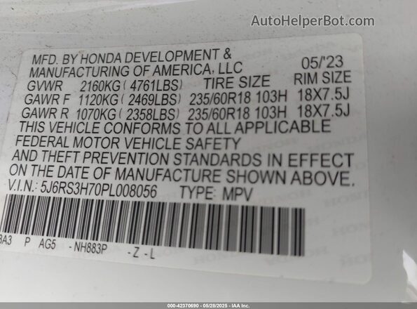 5J6RS3H70PL008056 2023 HONDA CR-V Белый Вид подкапотного пространства