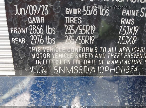 5NMS5DA10PH011874 2023 HYUNDAI SANTA FE HYBRID Blue Շարժիչի բաժամունքի տեսք