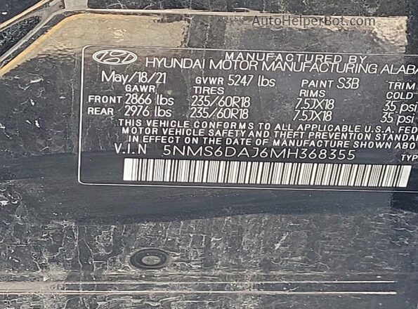 5NMS6DAJ6MH368355 2021 HYUNDAI SANTA FE  