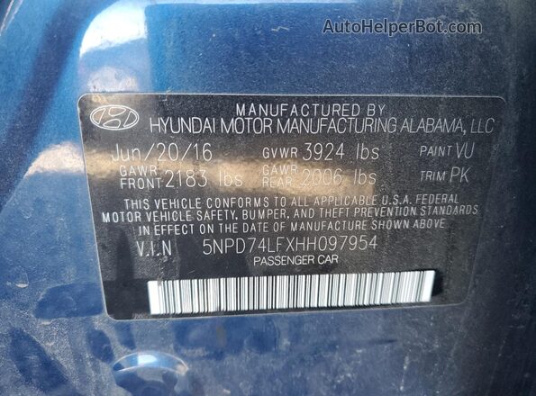 5NPD74LFXHH097954 2017 HYUNDAI ELANTRA Blue Вид підкапотного простору