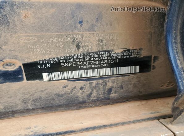 5NPE34AF7HH483511 2017 HYUNDAI SONATA Blue Вид наклейки з VIN-кодом