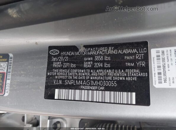 5NPLM4AG1MH030055 2021 HYUNDAI ELANTRA Silver ძრავის განყოფილების ხედი
