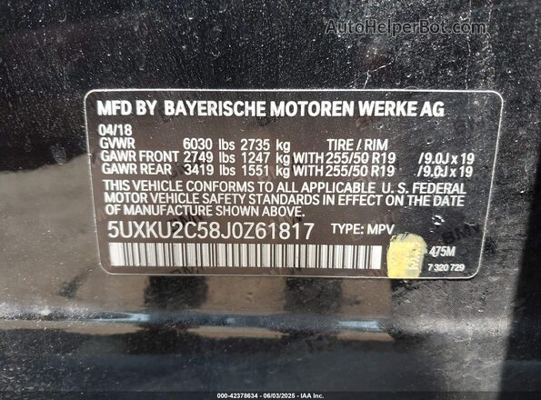 5UXKU2C58J0Z61817 2018 BMW X6 Black Vista del compartimento del motor