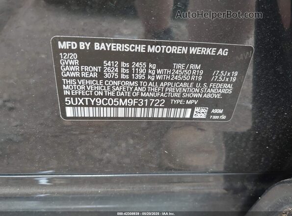 5UXTY9C05M9F31722 2021 BMW X3 Gray Engine compartment view