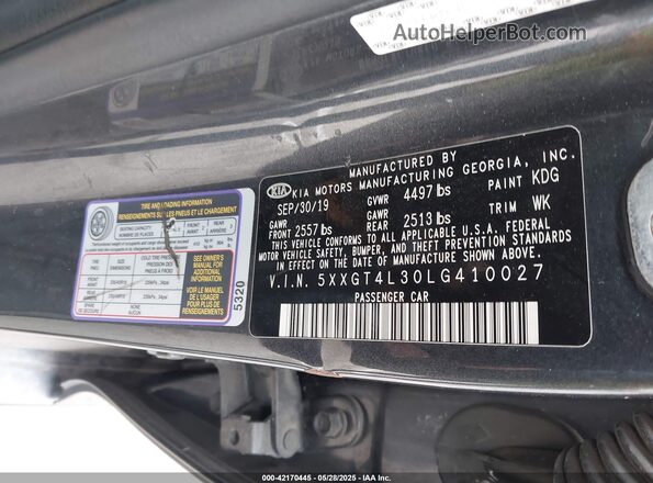 5XXGT4L30LG410027 2020 KIA OPTIMA Gray Engine compartment view