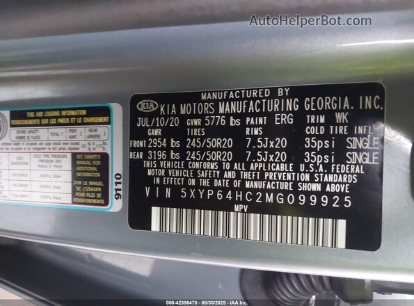 5XYP64HC2MG099925 2021 KIA TELLURIDE Gray Widok komory silnika