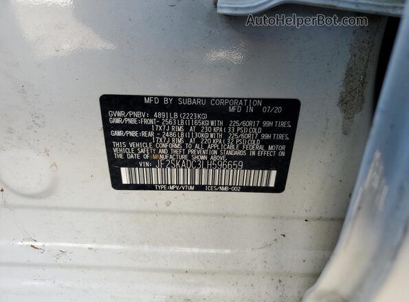 JF2SKADC3LH596659 2020 SUBARU FORESTER White VIN კოდის სტიკერის ხედი