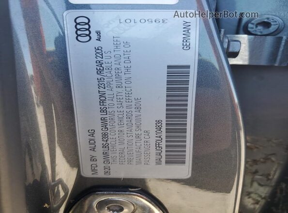WAUAUGFF0LA104836 2020 AUDI OTHER Gray ძრავის განყოფილების ხედი