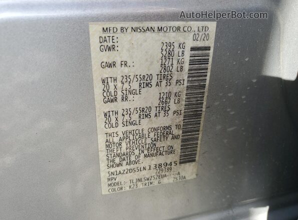 5N1AZ2DS5LN138945 2020 NISSAN MURANO Silver Engine compartment view