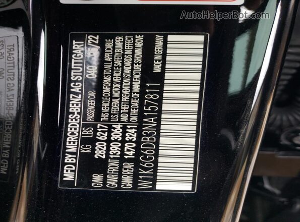 W1K6G6DB3NA157811 2022 MERCEDES-BENZ S Black 