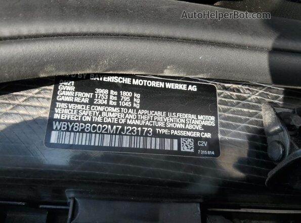 WBY8P8C02M7J23173 2021 BMW I3 Gray სალონის 360-გრადუსიანი ხედი