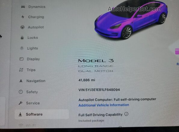 5YJ3E1EB1LF648094 2020 TESLA MODEL Blue Widok zestawu wskaźników