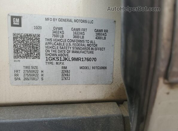 1GKS1JKL9MR176070 2021 GMC YUKON Beige 