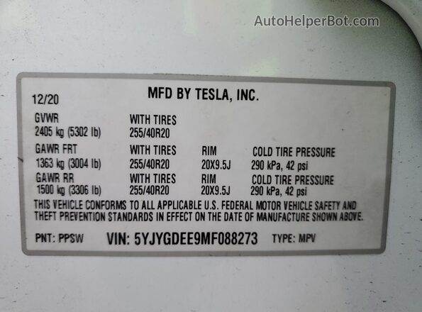 5YJYGDEE9MF088273 2021 TESLA MODEL White ძრავის განყოფილების ხედი