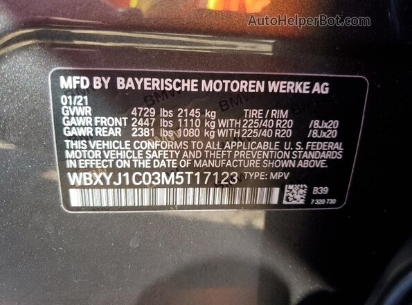 WBXYJ1C03M5T17123 2021 BMW X2 Gray 