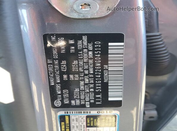 5XXG14J26MG045130 2021 KIA K5 Gray 