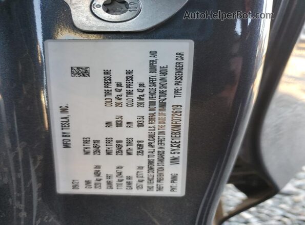5YJ3E1EBXMF072619 2021 TESLA MODEL Gray Սալոնի 360 աստիճան տեսք