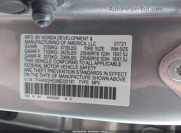 7FARW2H53ME025181 2021 HONDA CR-V Silver Вид підкапотного простору