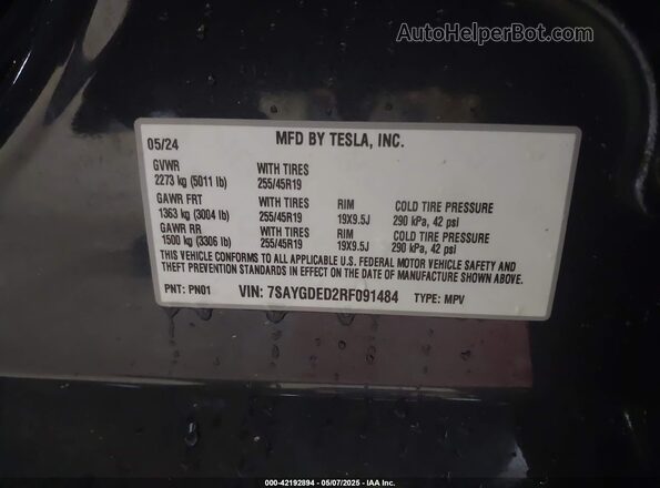 7SAYGDED2RF091484 2024 TESLA MODEL Y Черный Вид подкапотного пространства